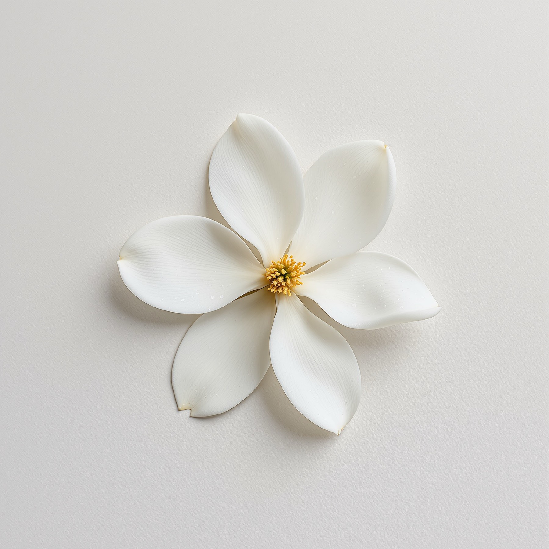 A single white magnolia blossom resting on wet handmade paper.